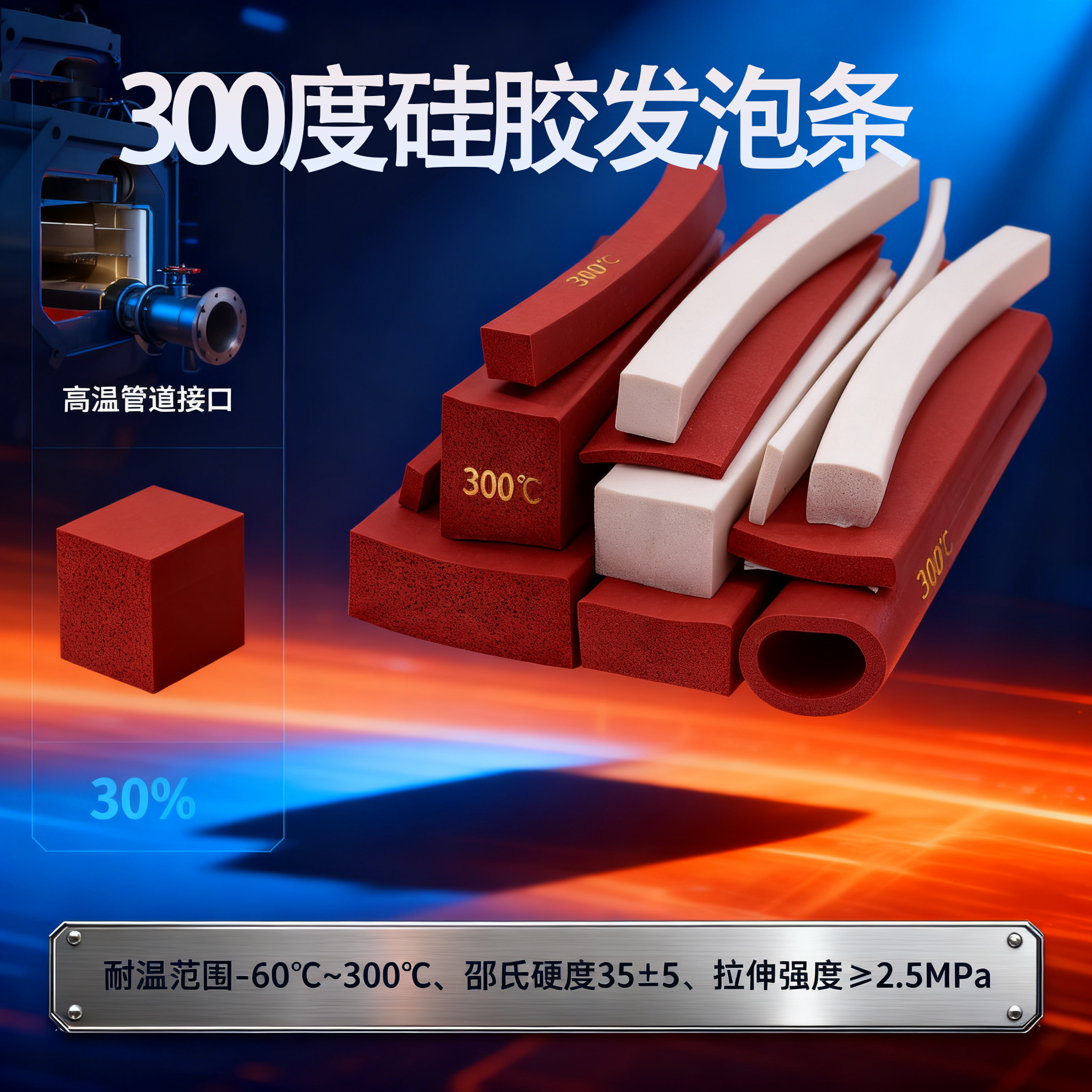 300度高溫矽膠（jiāo）發泡條